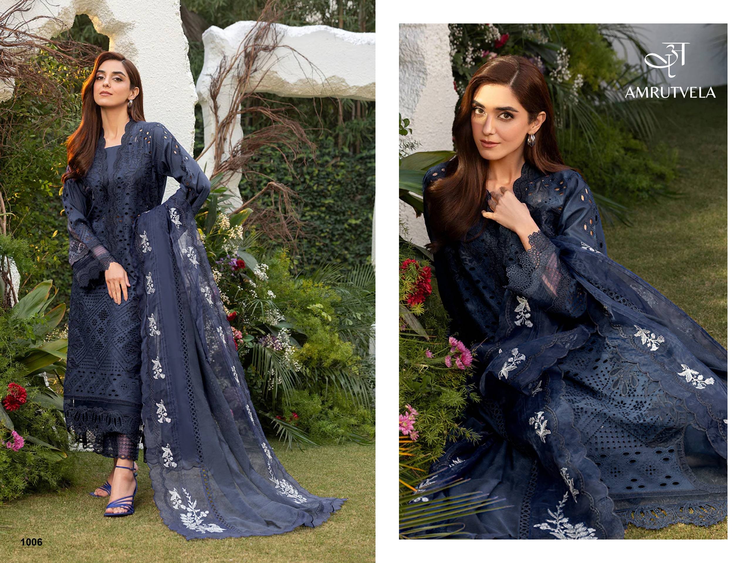Sobia Nazir Lawn by Amrutvela Textile 1001 to 1006 Series Indian Traditional casual wear Pakistani pure cotton dresses At Wholesale Price
